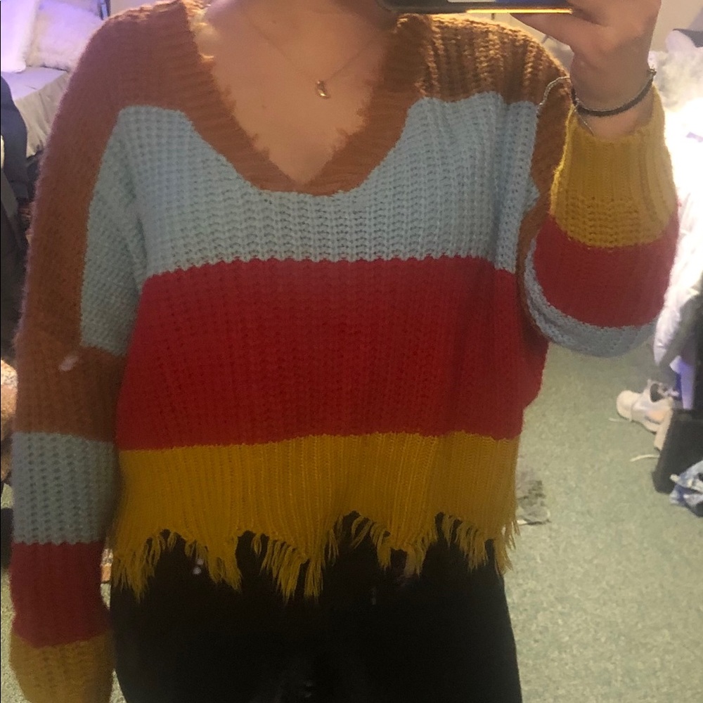 Multi colored block winged sweater